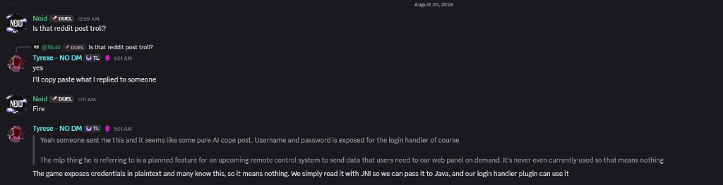 TwiLite developer Tyrese saying mlp is a planned remote control uploader and that they read plaintext credentials with JNI